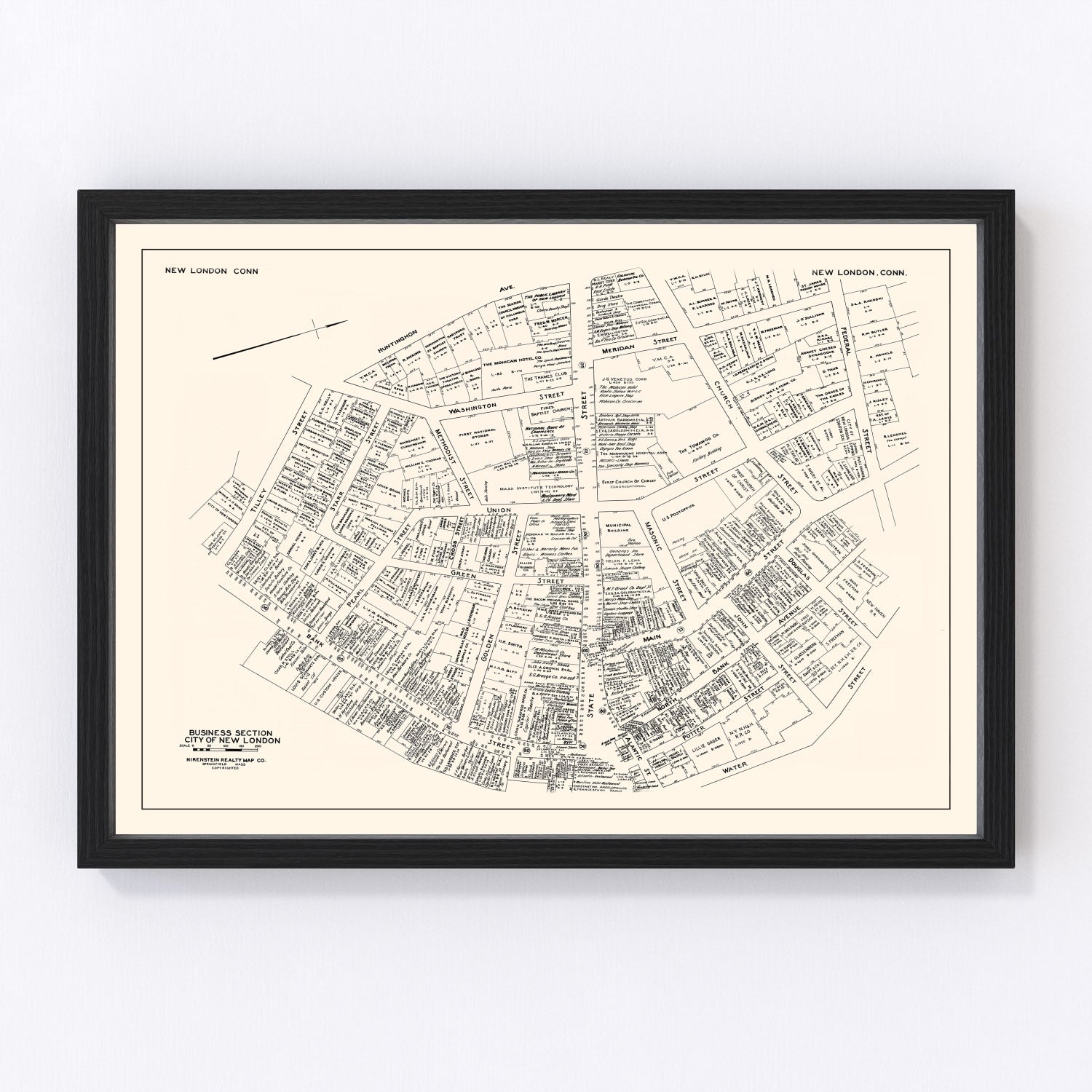 Vintage map of New London business section, Connecticut, 1946