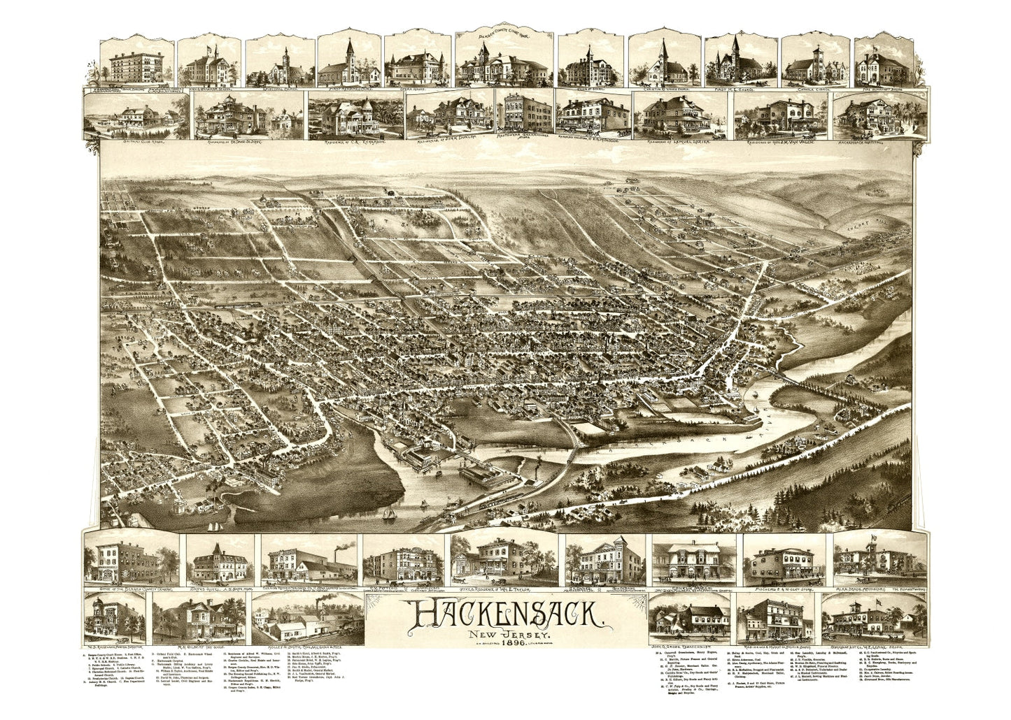 Vintage Map of Hackensack, New Jersey, 1896