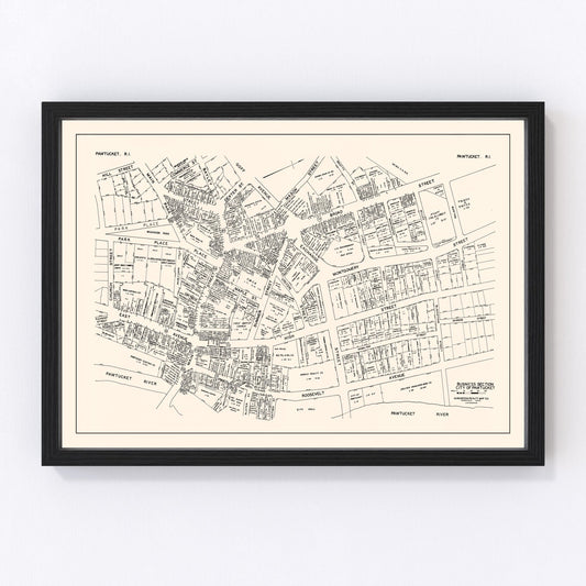 Vintage map of Pawtucket, Rhode Island business section, 1946
