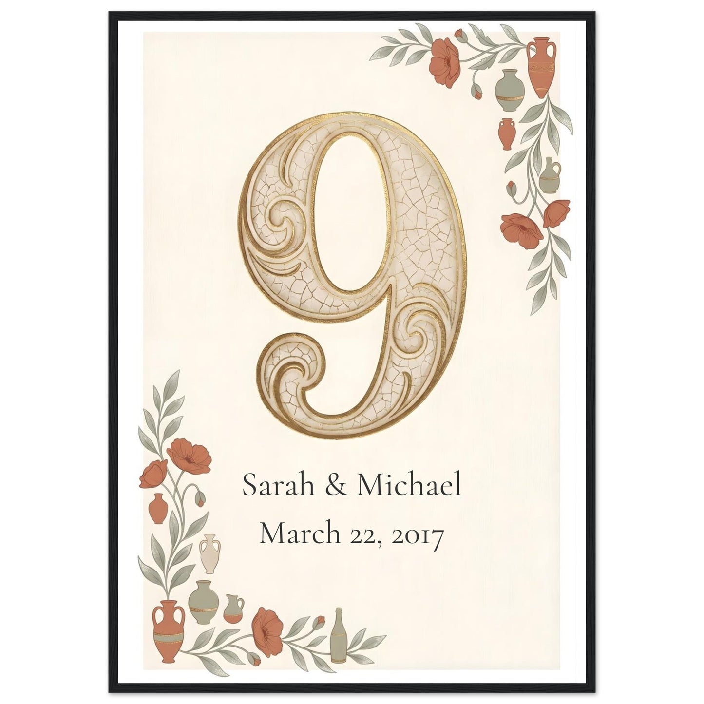 Personalized 9th Anniversary Wall Art - A1 (59.4 x 84.1 cm) - Black frame / Ready-to-hang - Sparkycare