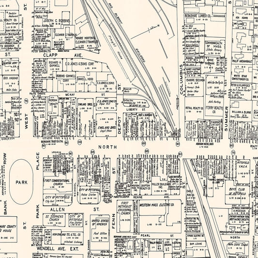 Vintage Map of Pittsfield, Massachusetts Business Section, 1946