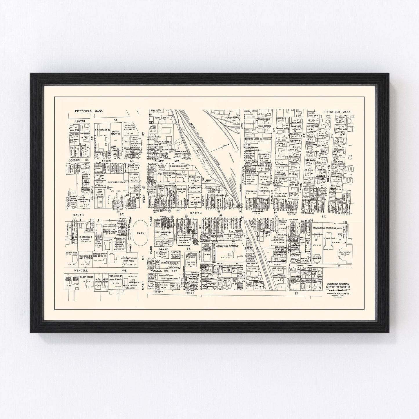 Vintage map of Pittsfield, Massachusetts business section, 1946