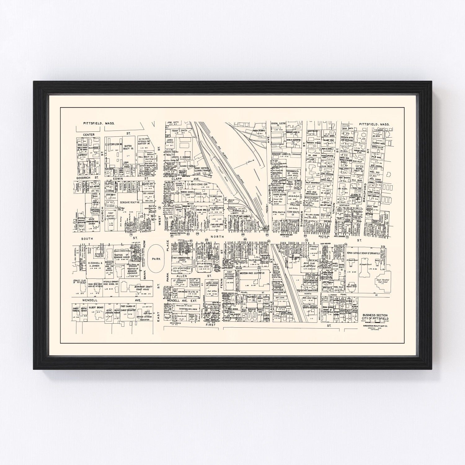 Vintage map of Pittsfield, Massachusetts business section, 1946