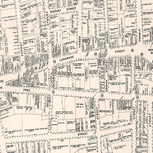 Vintage Map of Portland, ME Business Section, 1946