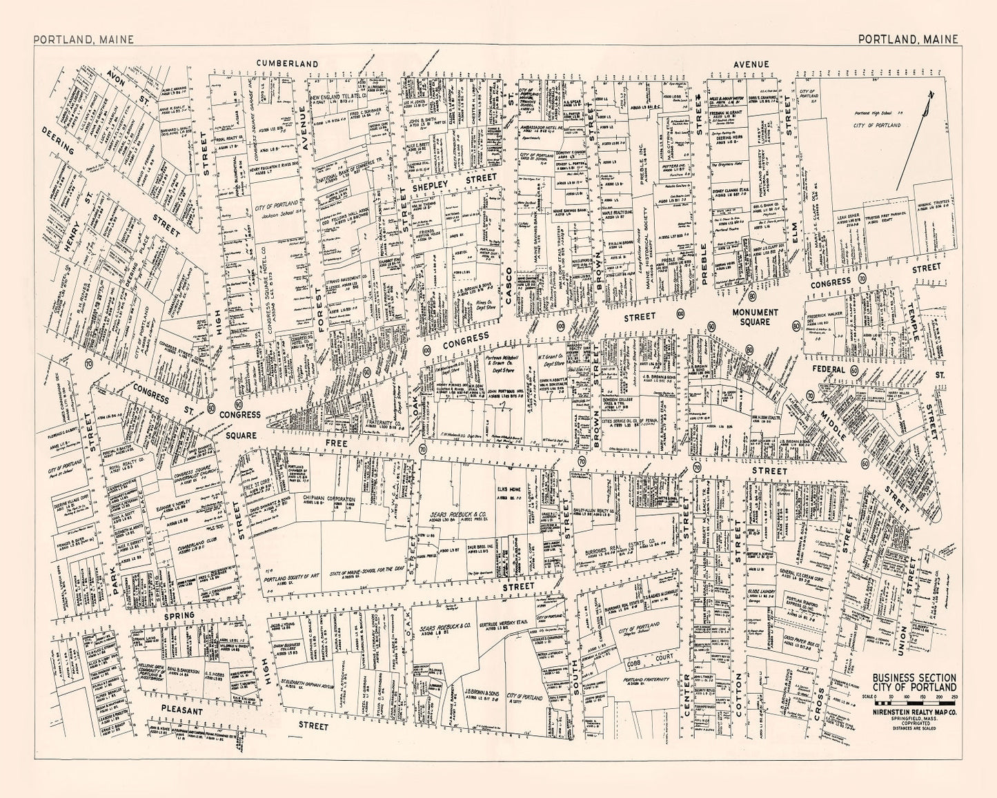 Vintage Map of Portland, ME Business Section, 1946