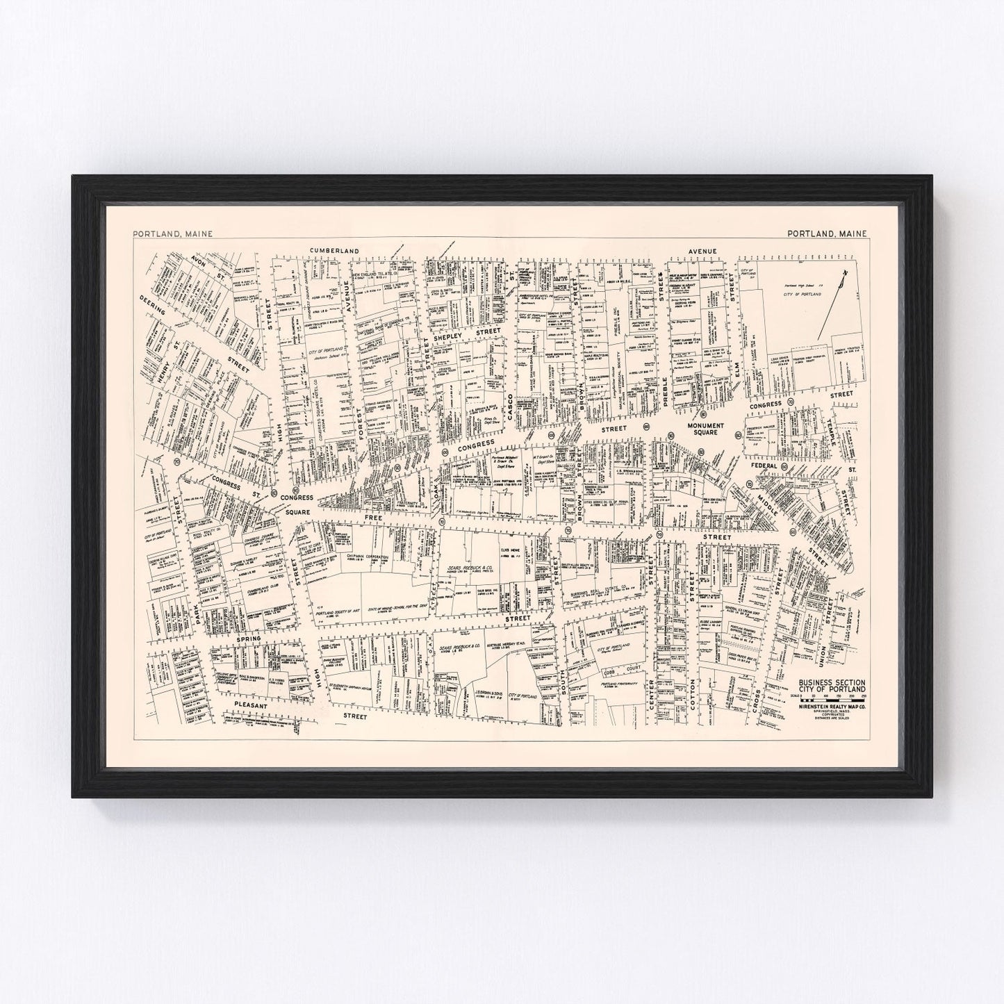 Vintage map of Portland Maine business section, 1946