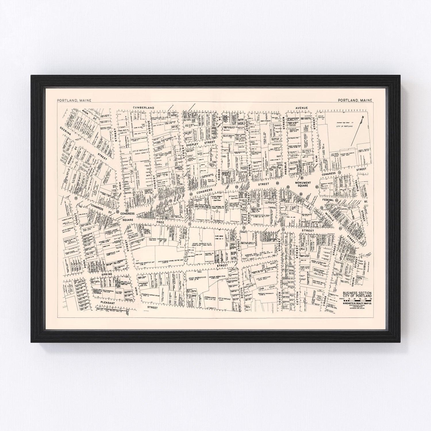 Vintage map of Portland Maine business section, 1946