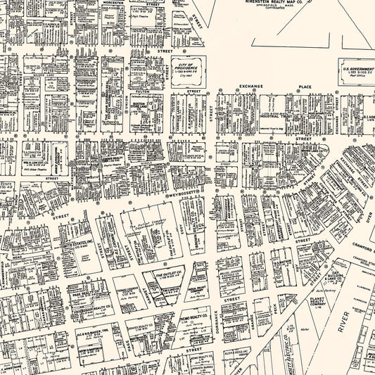 Vintage Map of Providence, RI Business Section, 1946
