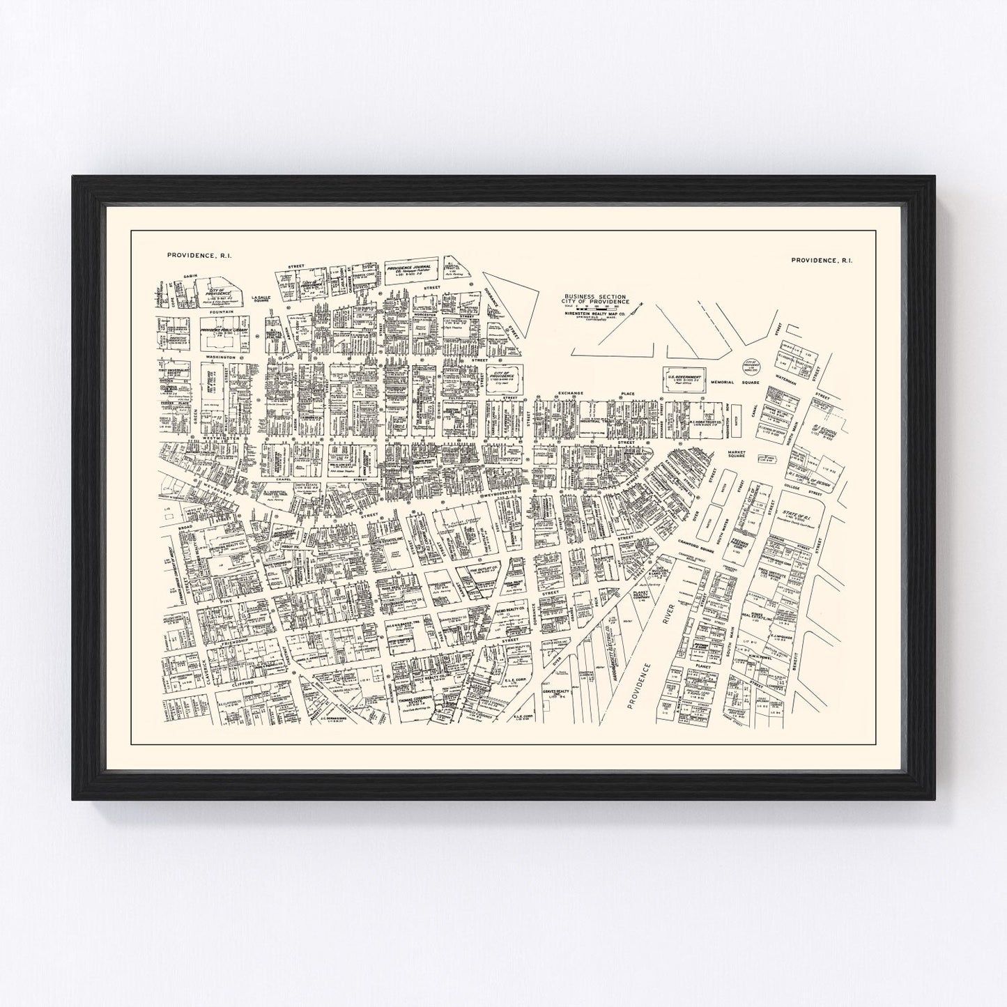 Vintage map of Providence Rhode Island business section, 1946