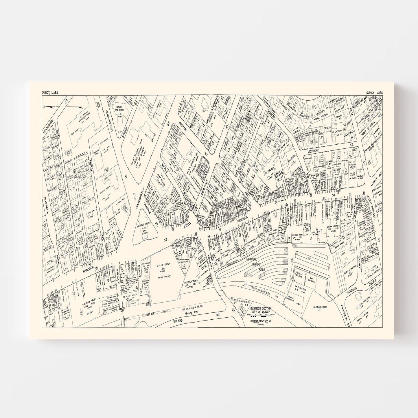 Vintage Map of Quincy, Massachusetts Business Section, 1946
