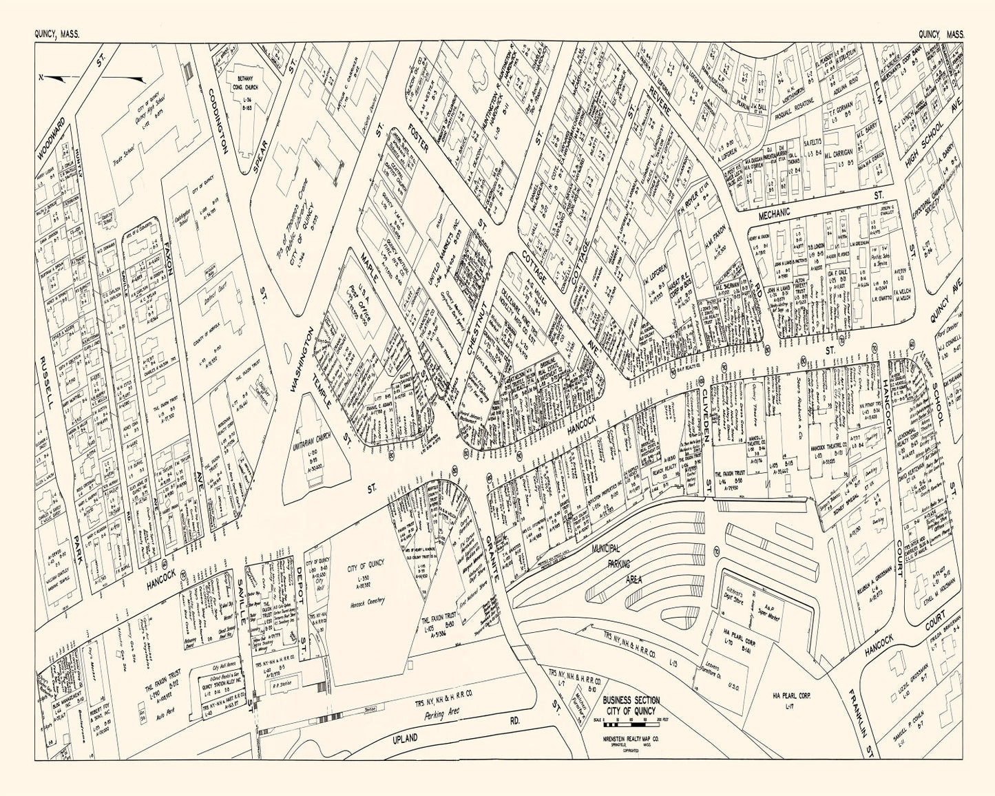 Vintage Map of Quincy, Massachusetts Business Section, 1946