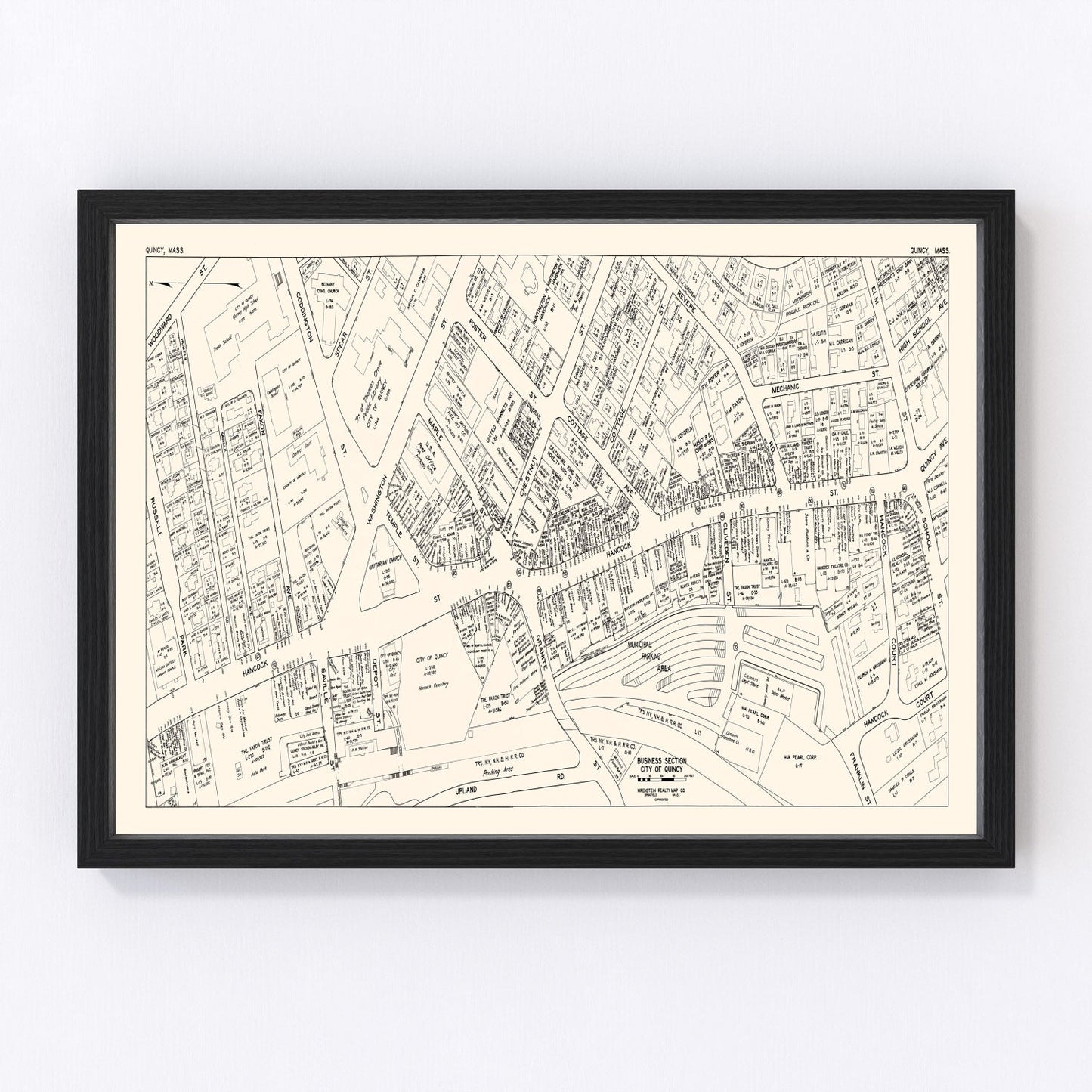 Vintage map of Quincy, Massachusetts business section, 1946