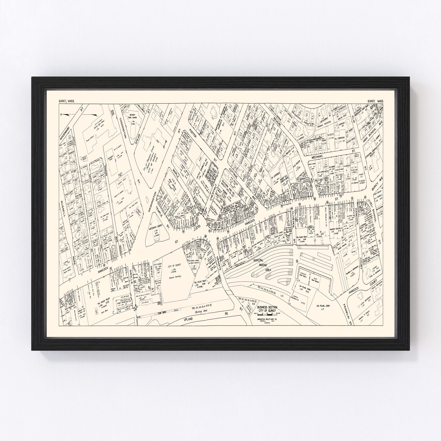 Vintage map of Quincy, Massachusetts business section, 1946