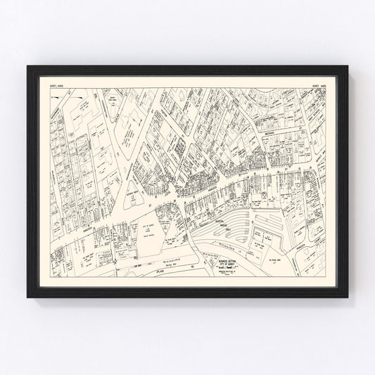 Vintage map of Quincy, Massachusetts business section, 1946