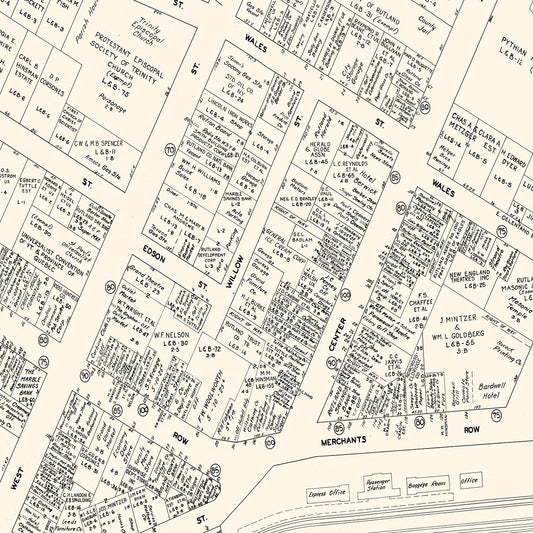 Vintage Map of Rutland, Vermont Business Section, 1946