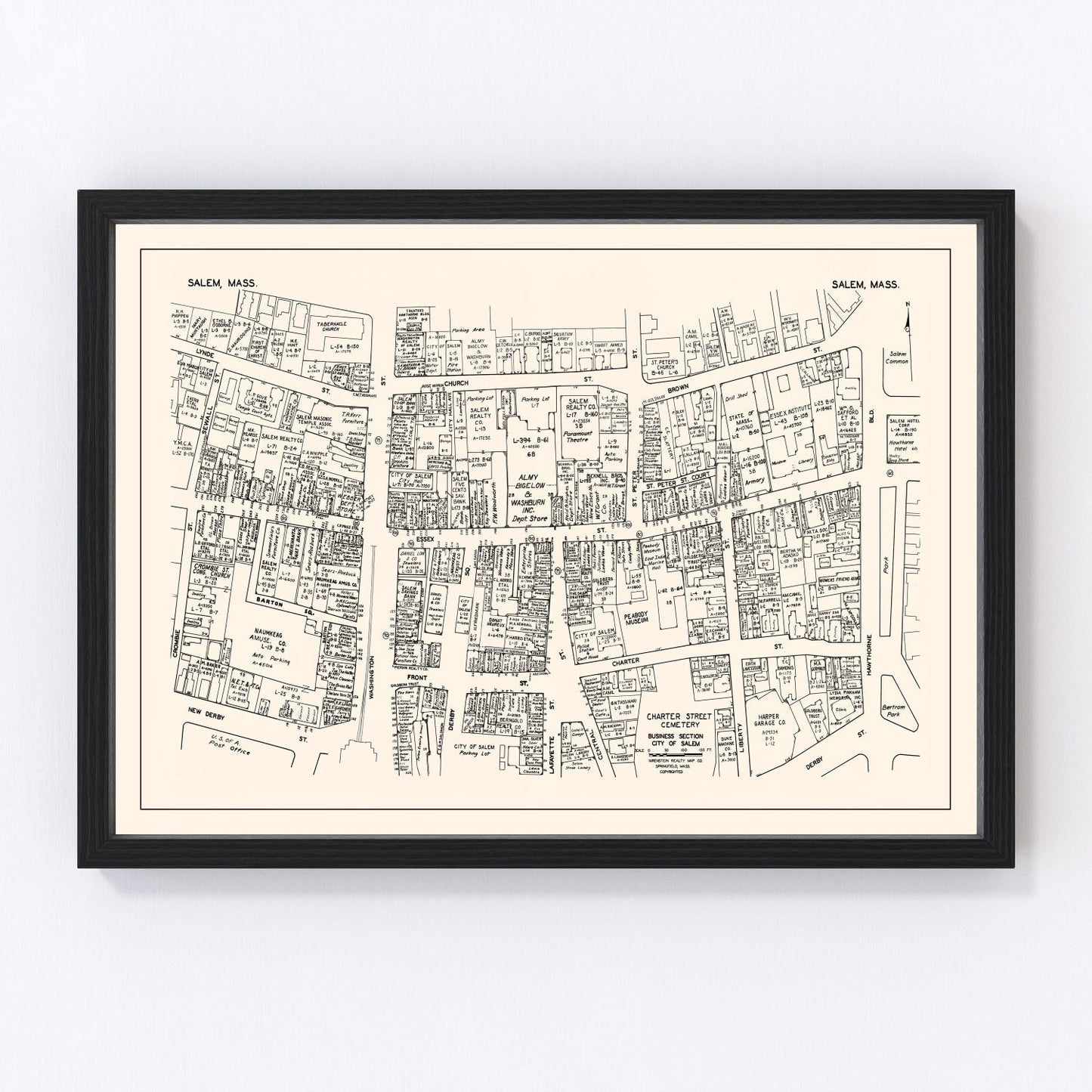 vintage map of Salem business section, Massachusetts, 1946
