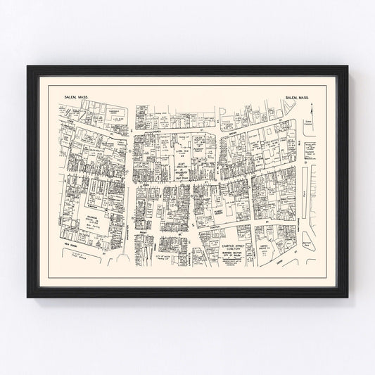 vintage map of Salem business section, Massachusetts, 1946