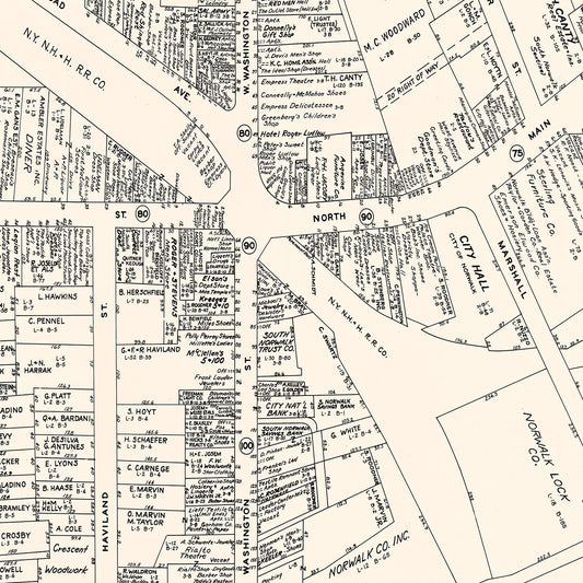 Vintage Map of South Norwalk, Connecticut Business Section, 1946