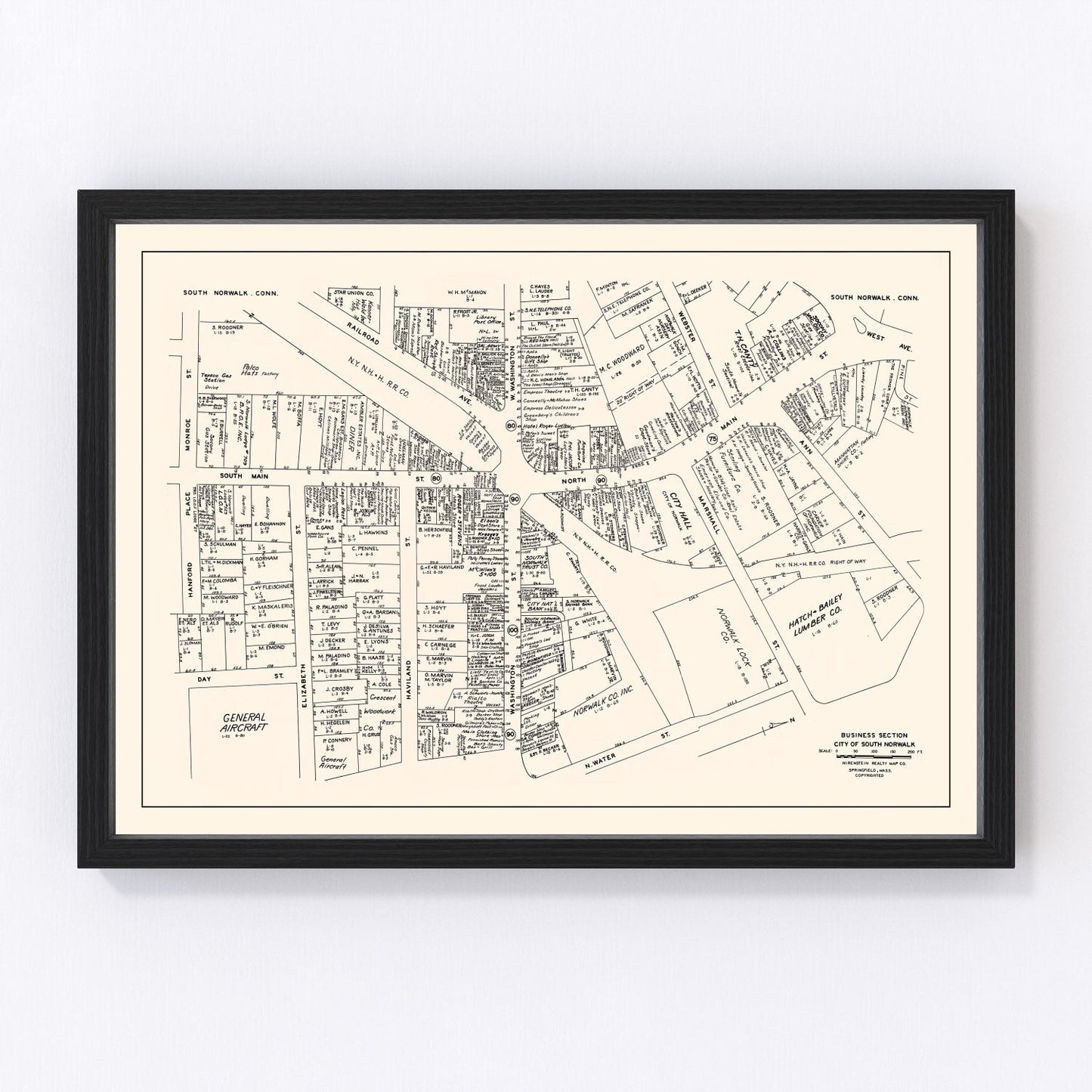 vintage map of South Norwalk, Connecticut, 1946