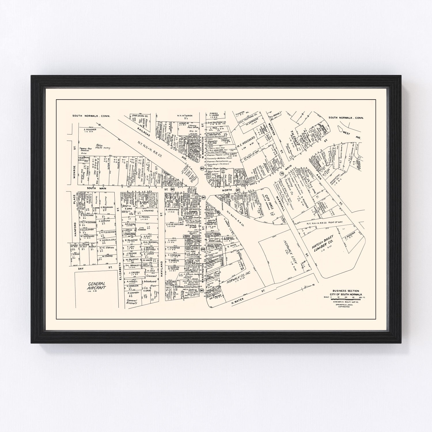 vintage map of South Norwalk, Connecticut, 1946