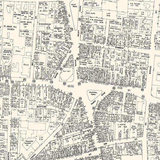 Vintage Map of Stamford, Connecticut Business Section, 1946