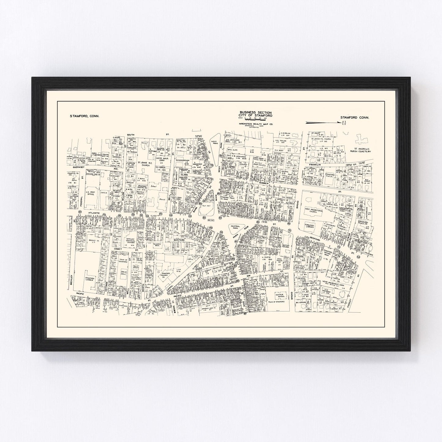 Vintage map of Stamford, Connecticut business section, 1946