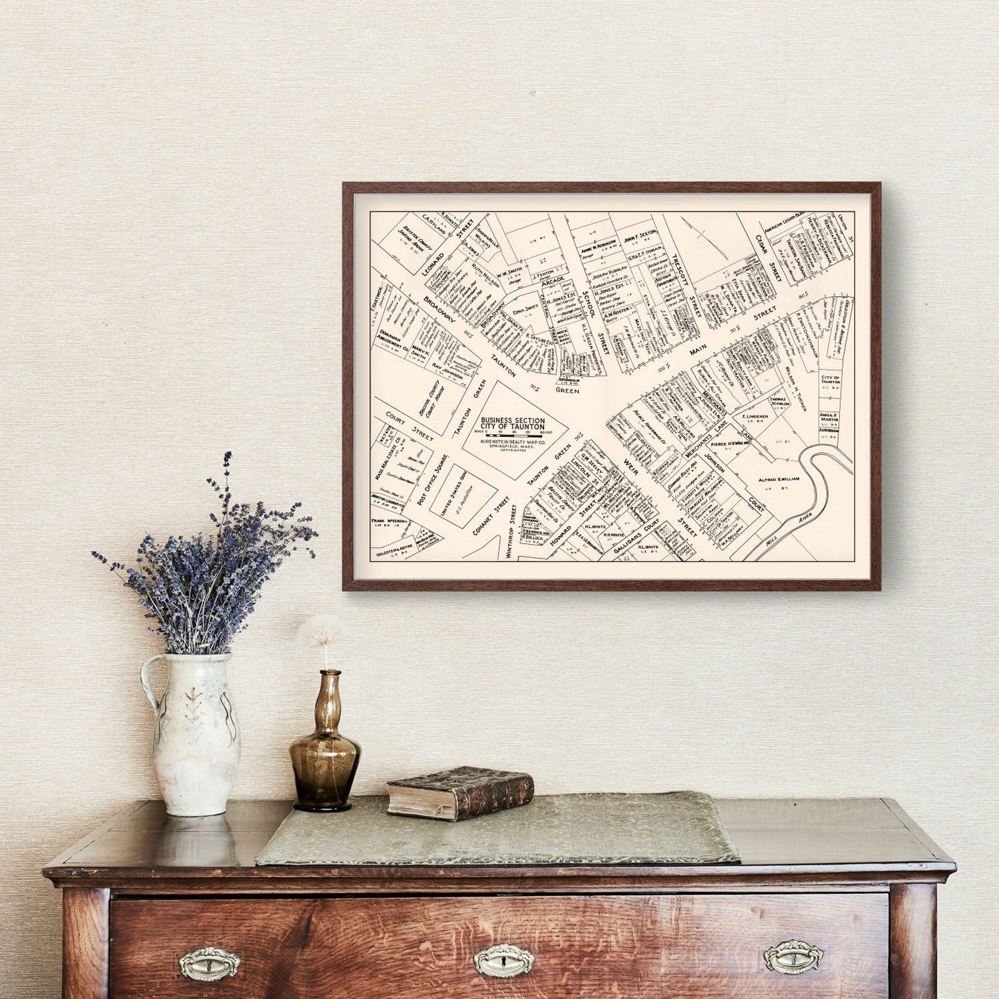 Vintage Map of Taunton, Massachusetts Business Section, 1946