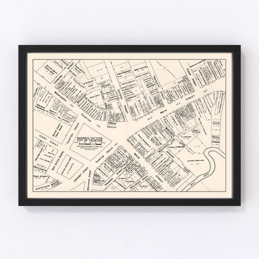 vintage map of Taunton, Massachusetts business section, 1946