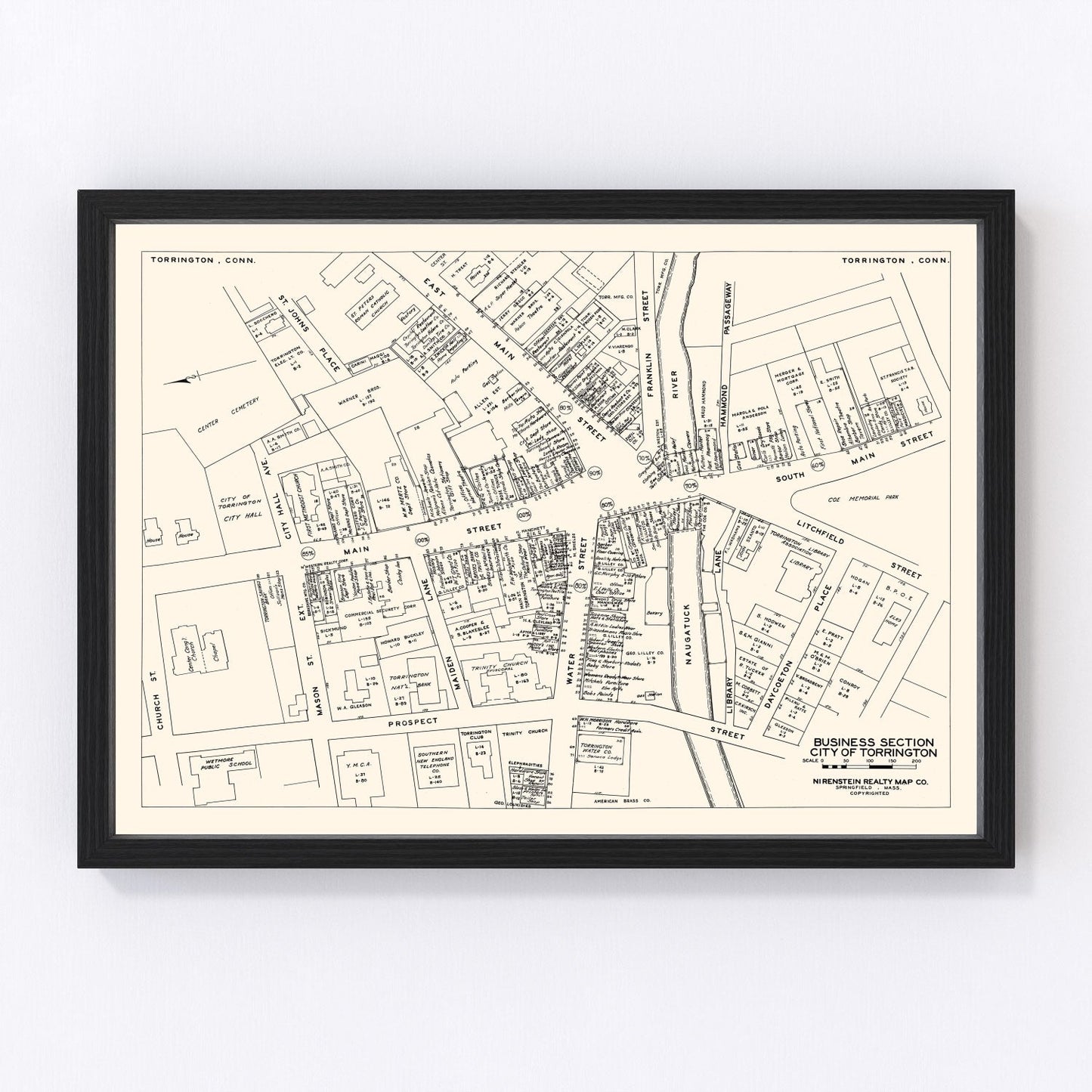 vintage map of Torrington business section, Connecticut, 1946