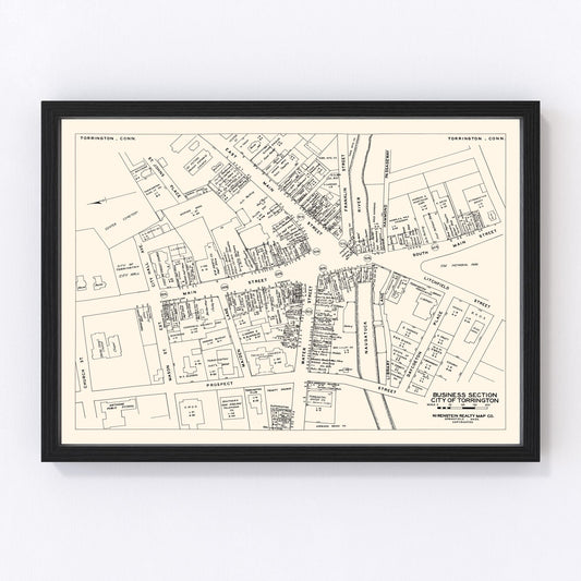 vintage map of Torrington business section, Connecticut, 1946