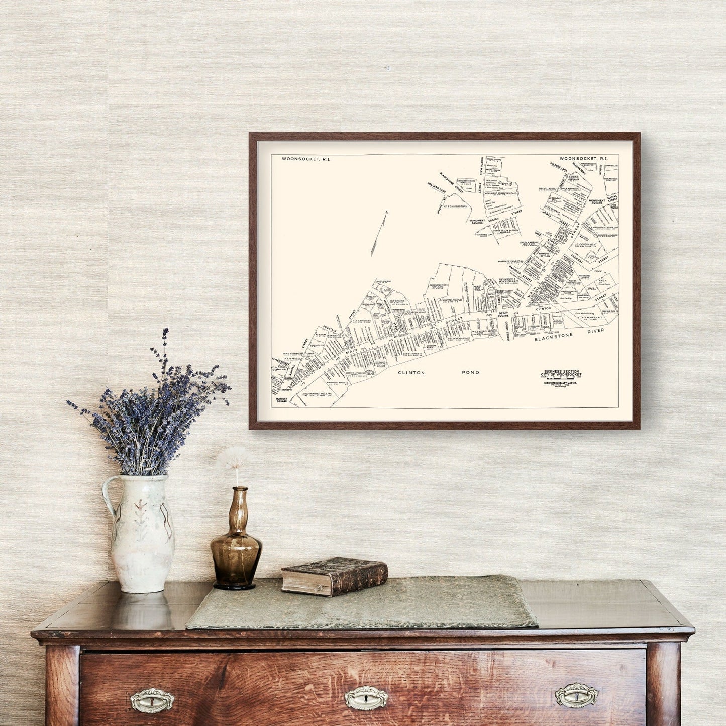 Vintage Map of Woonsocket, Rhode Island Business Section 1946