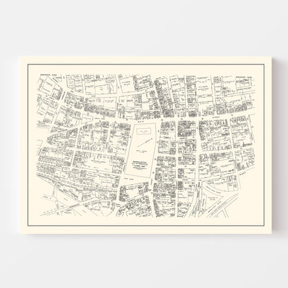 Vintage Map of Worcester, Massachusetts Business Section, 1946