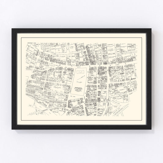 Vintage map of Worcester MA business section, 1946, digitally restored