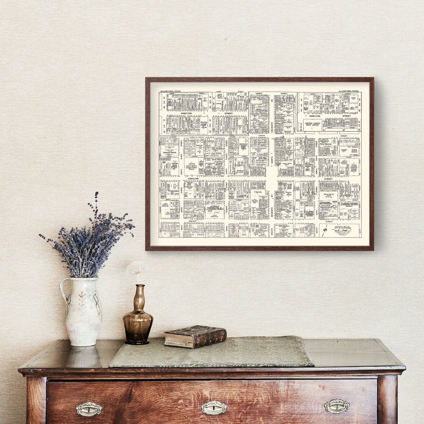 Vintage Map of Allentown, PA Business Section, 1950