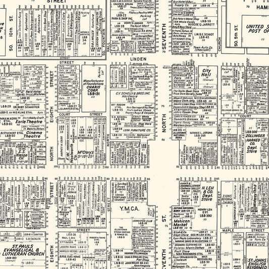 Vintage Map of Allentown, PA Business Section, 1950