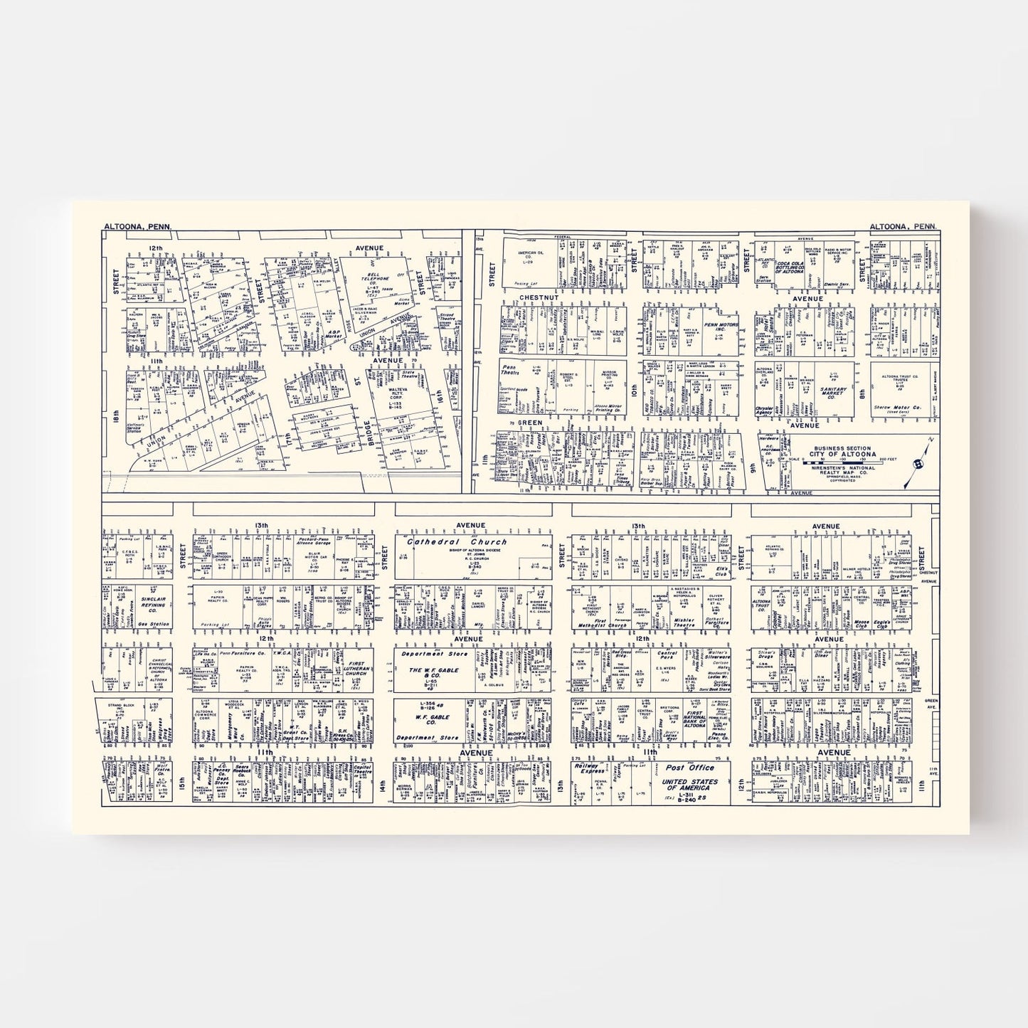 Vintage Map of Altoona, PA Business Section, 1950