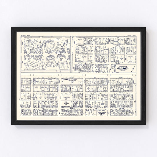 Vintage map of Altoona PA business section, 1950, Blair County
