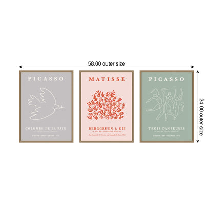 Abstract Bird and Dance 3 Piece Framed Canvas Art Set