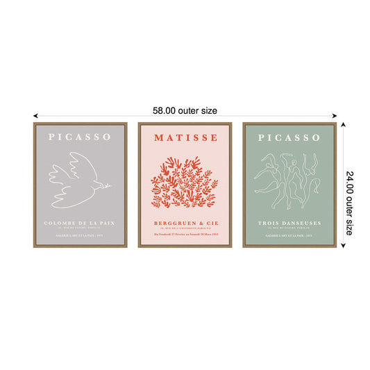 Abstract Bird and Dance 3 Piece Framed Canvas Art Set