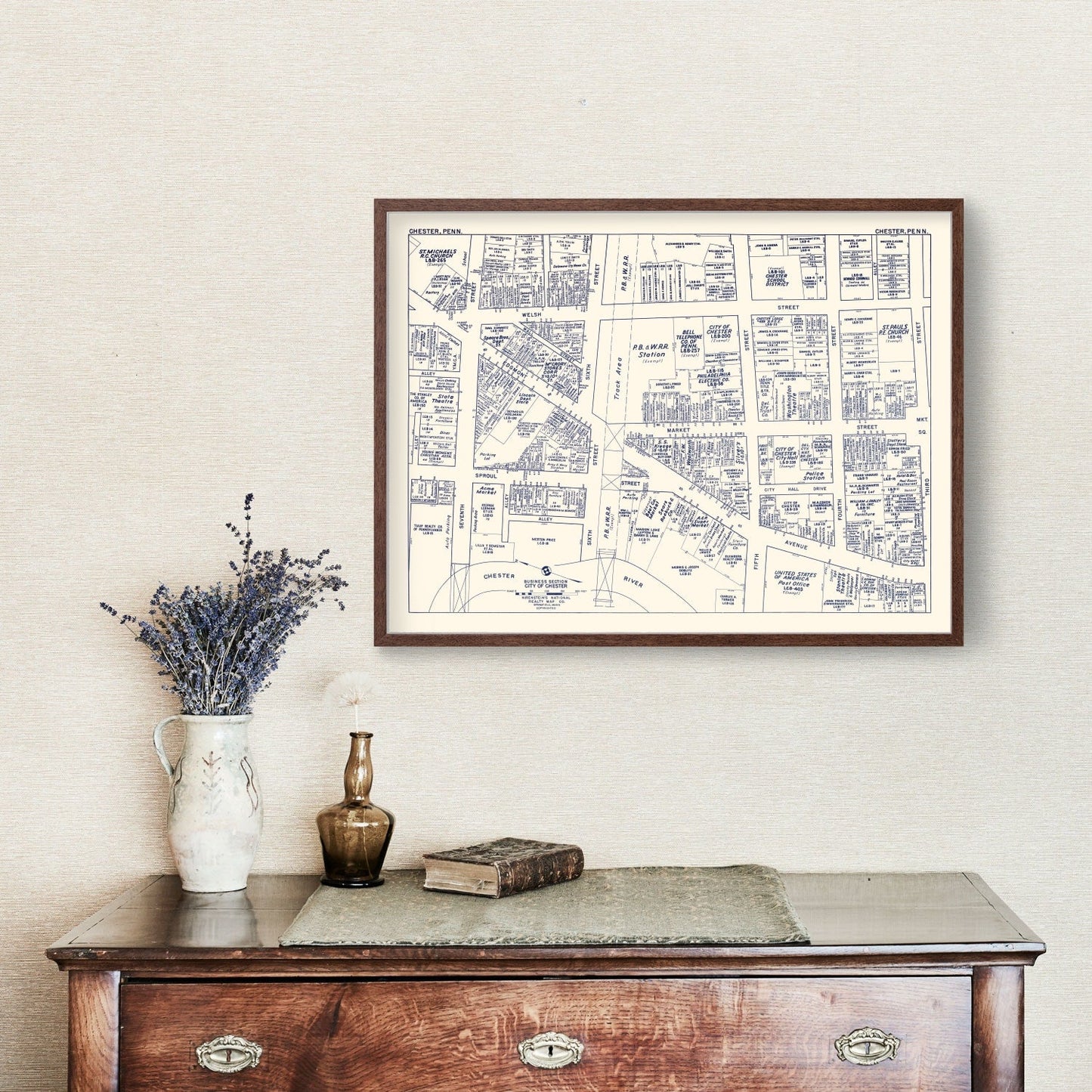 Vintage Map of Chester, PA Business Section, 1950