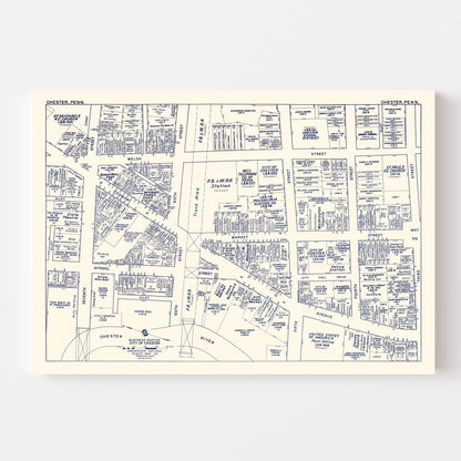 Vintage Map of Chester, PA Business Section, 1950