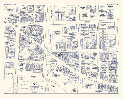 Vintage Map of Chester, PA Business Section, 1950