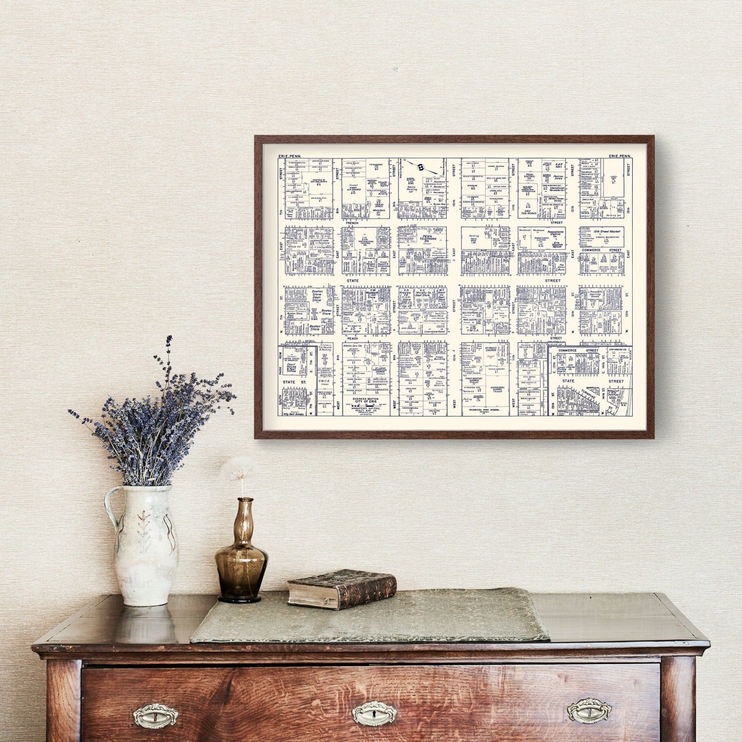 Vintage Map of Erie, PA Business Section, 1950
