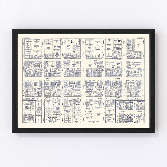 vintage map of Erie, PA business section, 1950