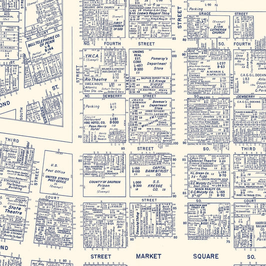 Vintage Map of Harrisburg Business Section, Pennsylvania, 1950