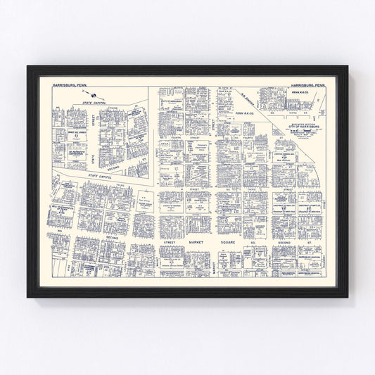 Vintage map of Harrisburg business section, Pennsylvania, 1950