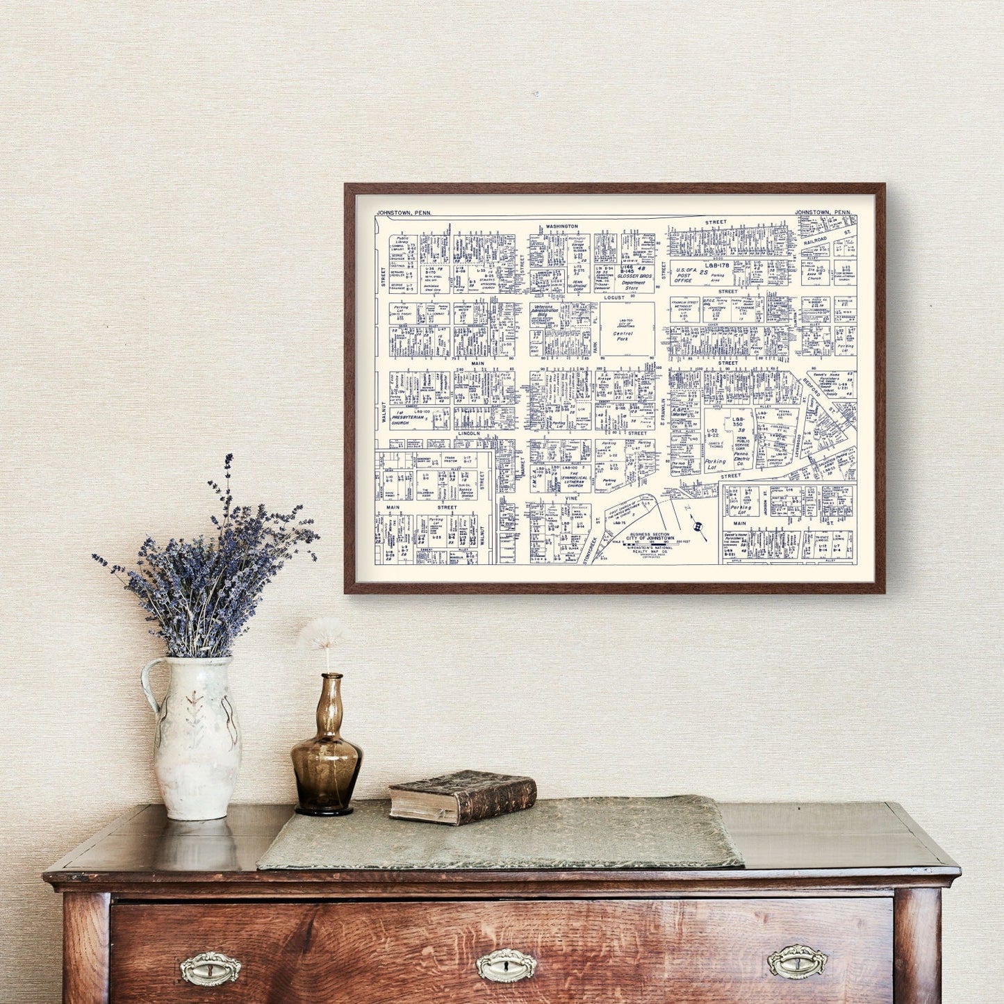Vintage Map of Johnstown, Pennsylvania Business Section, 1950