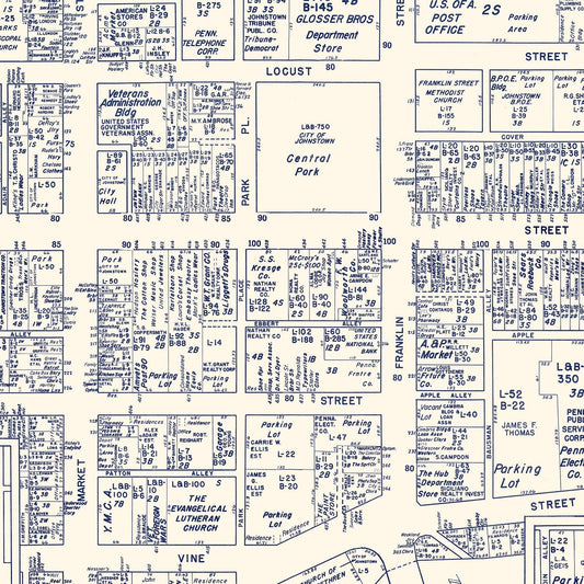Vintage Map of Johnstown, Pennsylvania Business Section, 1950