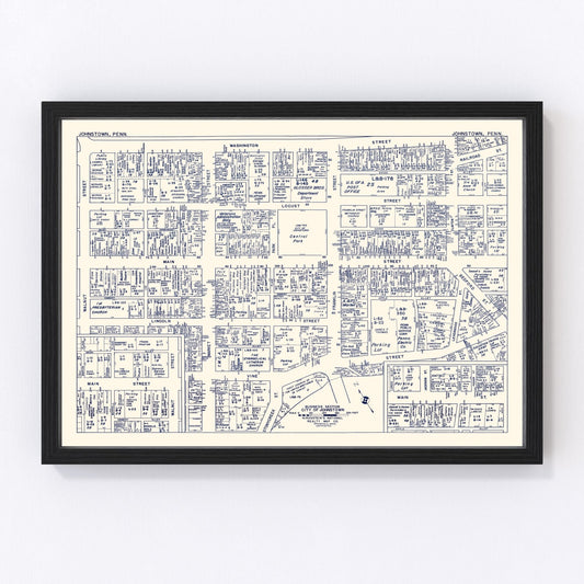 Vintage map of Johnstown, Pennsylvania business section, 1950
