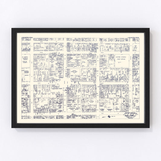 Vintage map of Lancaster, Pennsylvania business section, 1950